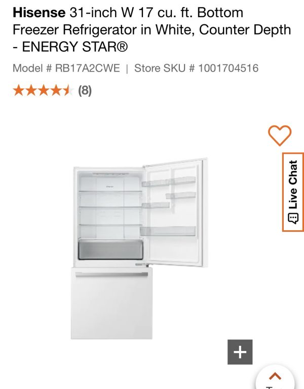 New Scratch & Dent Hisense 17 Cu. Ft. Refrigerator (White)